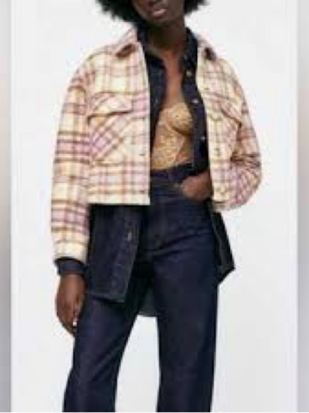 Zara Wool Blend Plaid Crop Shacket - Picture 2 of 6